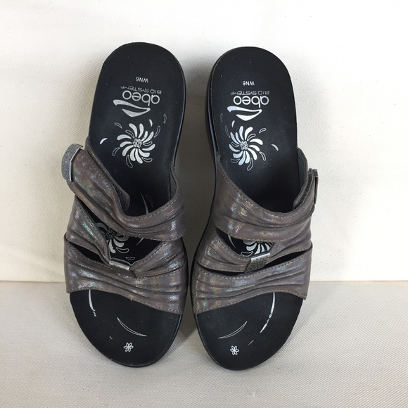 Abeo 6 Gray Silver Strappy Slide Sandals Excellent - Picture 3 of 6